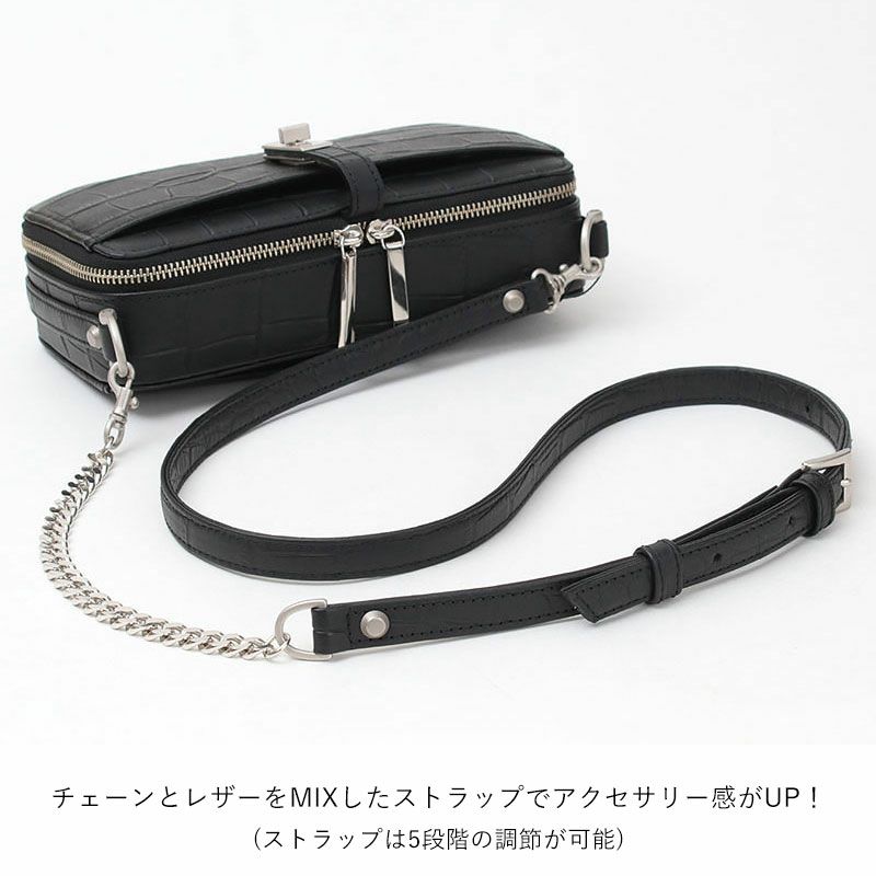 M.U.L. BOX WALLETショルダー クロコダイル型押しBLACK MUL-112