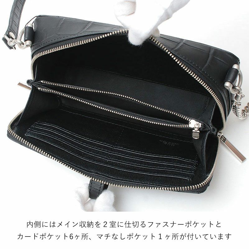 M.U.L. BOX WALLETショルダー クロコダイル型押しBLACK MUL-112
